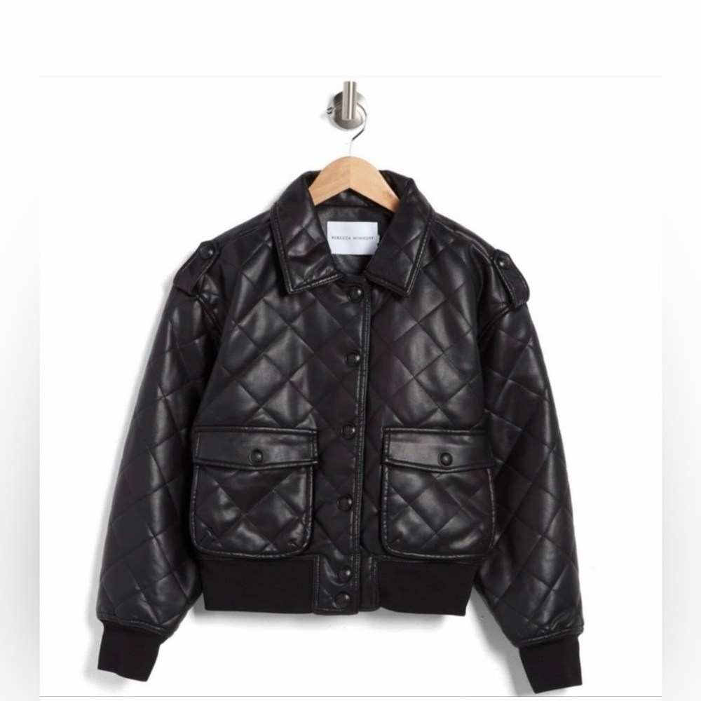 Rebecca Minkoff Diamond Quilted Faux Leather Bomber Jacket. SZ:S Like New. - Picture 2 of 5